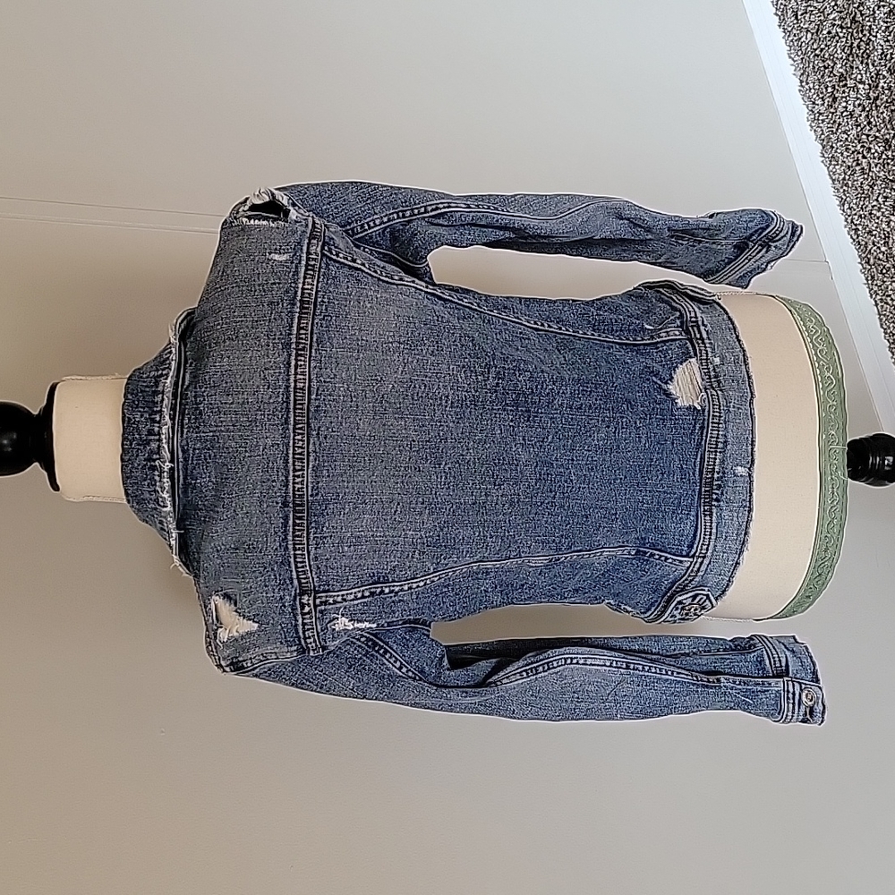 Zara Distressed Medium Wash Denim Jacket Y2K - Picture 5 of 6